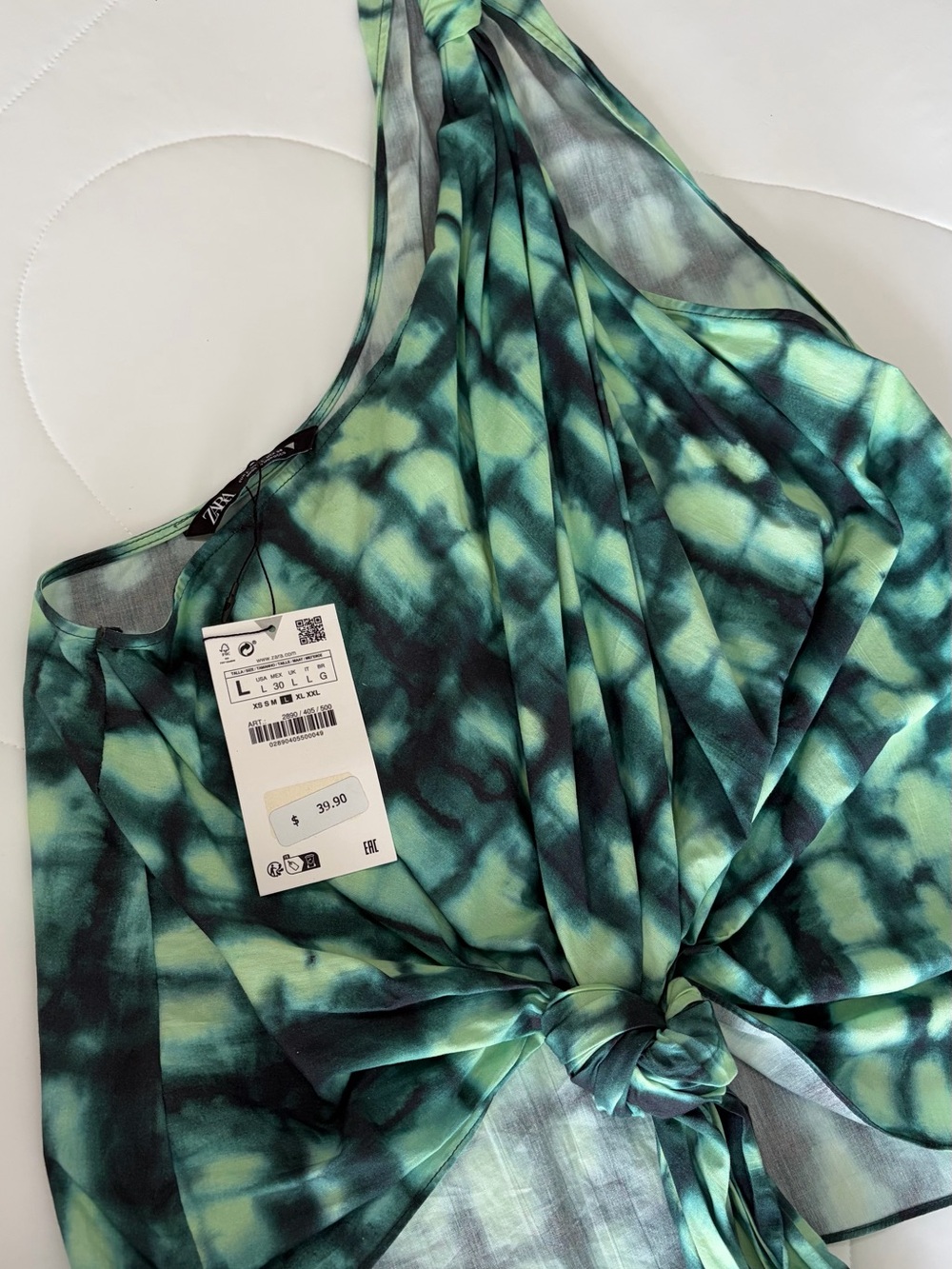 Zara One-Shoulder Green Tie-Dye Knot Dress